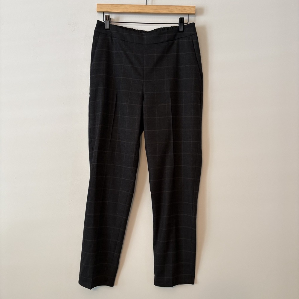 Eileen Fisher Wool Blend Pull On‎ Ankle Pants Black XS Windowpane Career Stretch